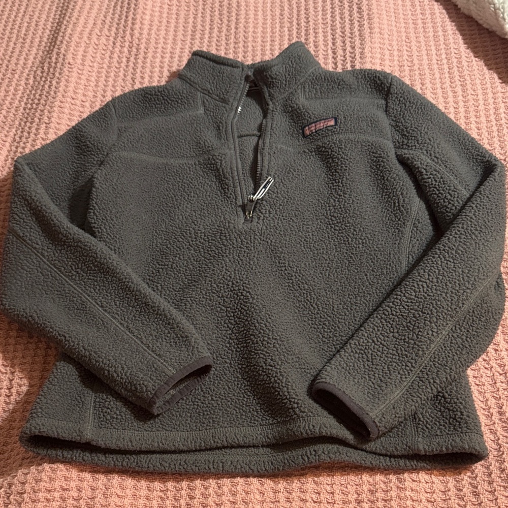 Vineyard Vines Gray Fleece Pullover with Pink Whale Tag